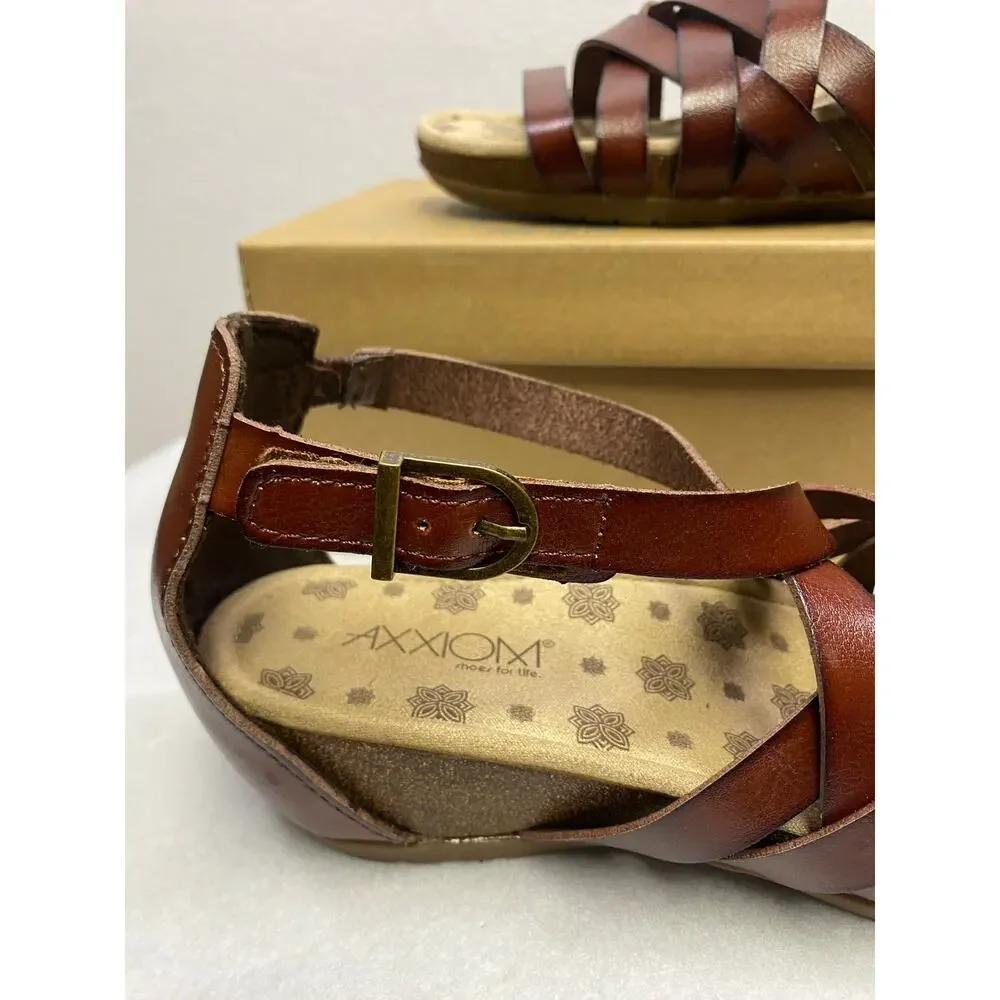 Axxiom Naomi Brown Strappy Wedge‎ Sandals Size 7